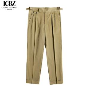 Wholesale Spring and Summer Business Trousers Retro Italian Style Loose Straight Fit 100% Cotton from china suppliers