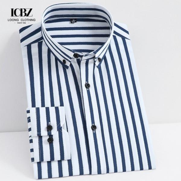 Winter Business Casual Men's Striped Shirt with Non-Ironing and Heat-transfer
