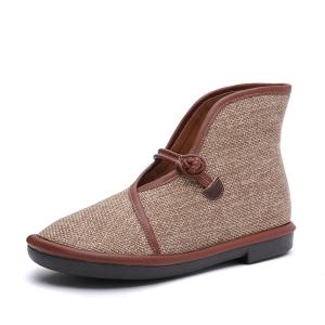 Wholesale S189 Mori female hemp material simple ethnic style flat women's shoes disc buckle short tube literary autumn and winter from china suppliers
