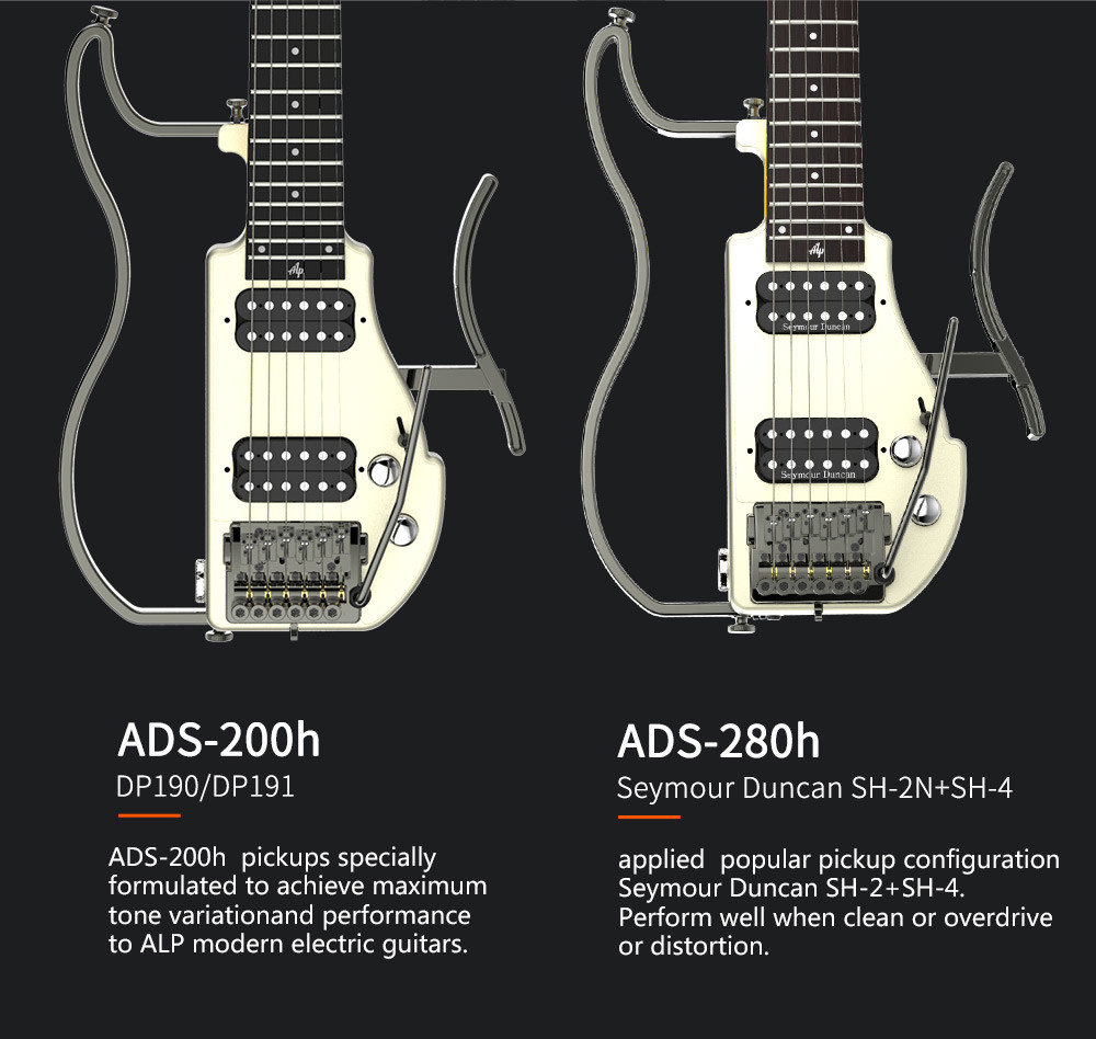 Unique Design Patented Grand Headless Foldable Travel Guitar with Double Humbuckers and Headphone Amplifier