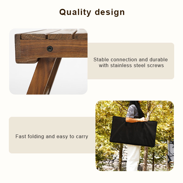 Oak Table For Camping With Foldable Legs Portable Folding Picnic Table