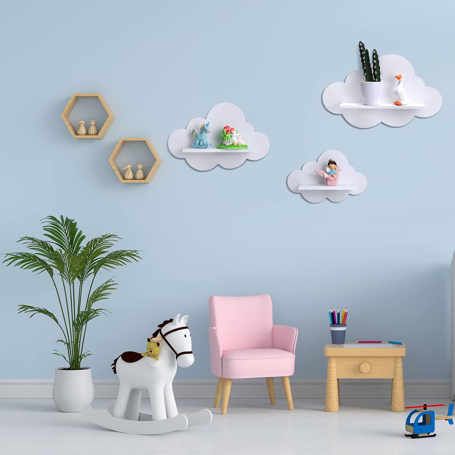 Wavy Floating Wooden Shelves Cute Cloud Shelves Daisy Flower Plant Wall Shelf Kawaii Danish Room Decor