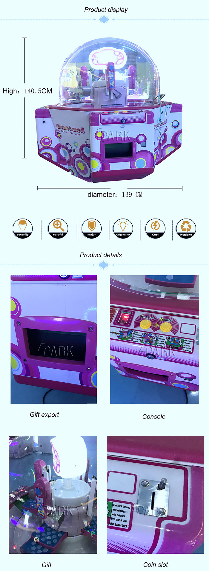 140 W 1 Player Crane Game Machine / Gift Vending Machine Dispenser