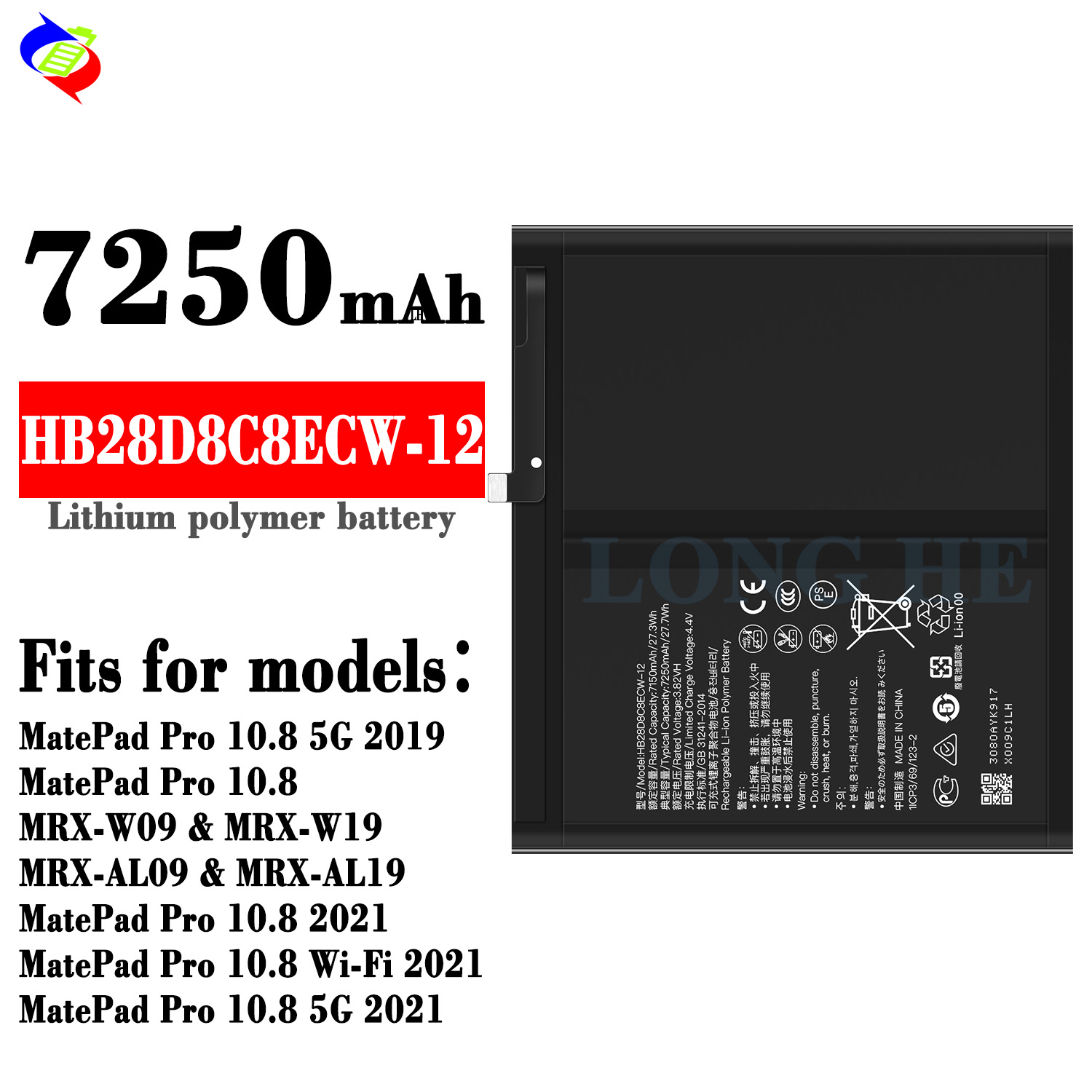 Original Rechargeable Battery HB28D8C8ECW-12 for HUAWEI MatePad Pro 10.8 2019 2021