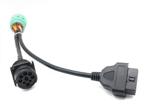 Wholesale Green Deutsch 9-Pin J1939 Female to OBD-II 16-Pin Female and J1939 Male Truck Y Cable from china suppliers