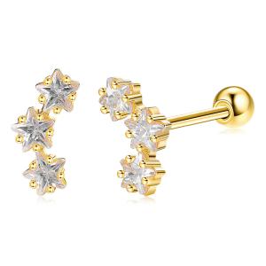 Wholesale 18K Gold Plated 925 Sterling Silver Star Cubic Zirconia Stud Earrings for Women Accessories from china suppliers