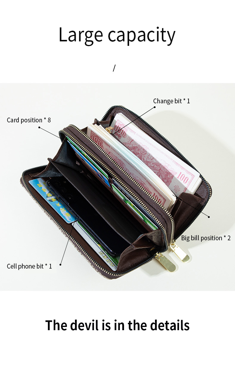 Large Capacity Long Women Leather Card Holder Wallet with Double Zipper Fashionable Look