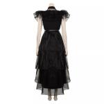 Wednesday Addams Family Costume Black Halloween Cosplay Dress for Girls and