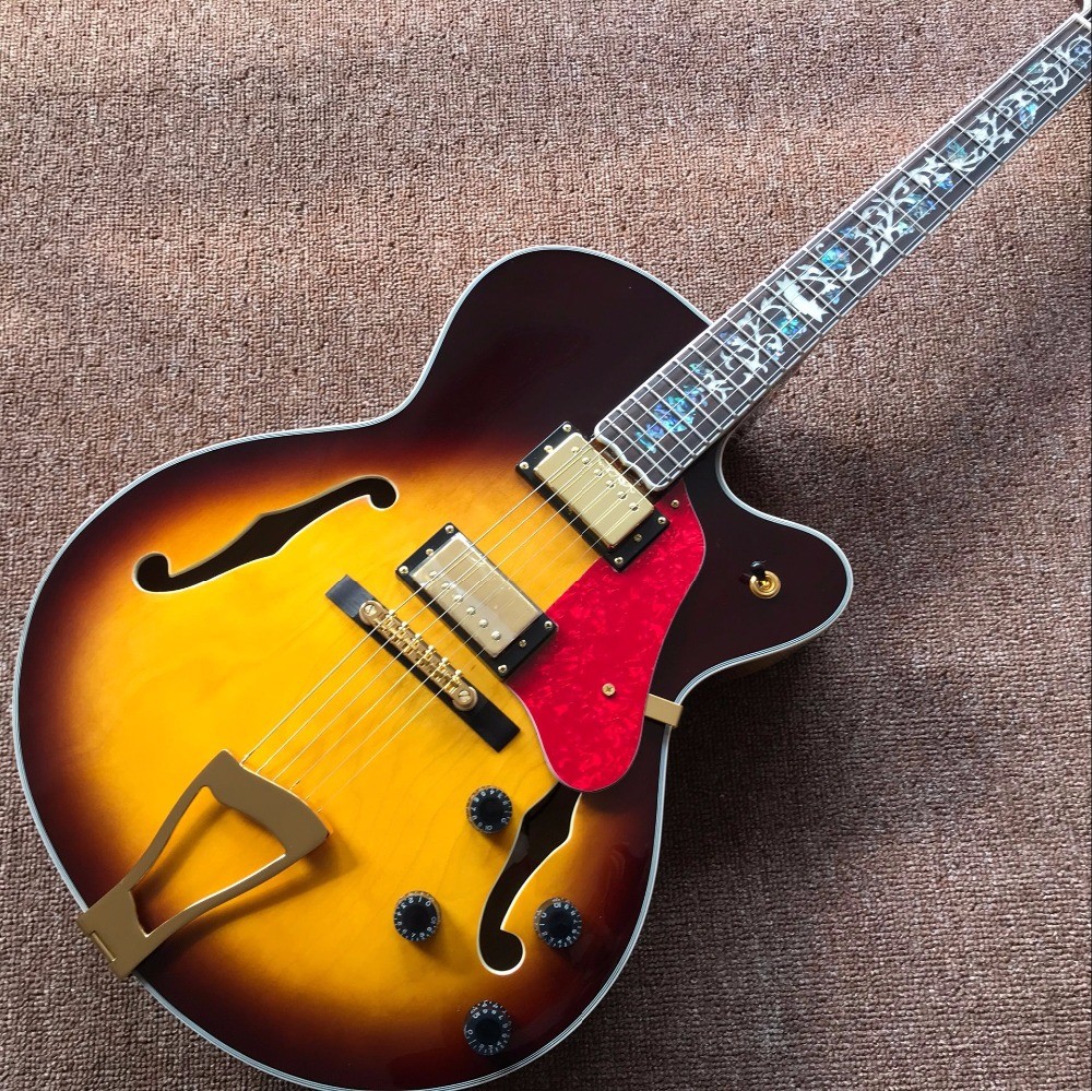 Hollow body JAZZ L5 electric guitar yellow maple top Jazz guitar, double F hole