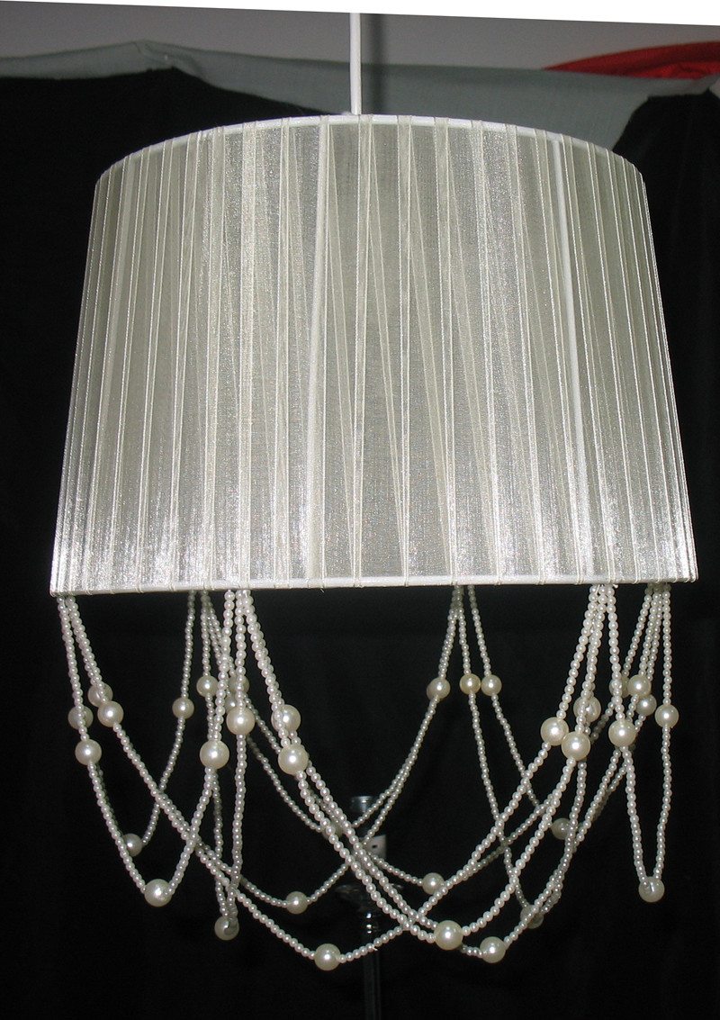 Cream Beads Linen Bedside Lamp Shades White Ribbon 350*220MM