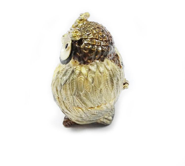 Alloy metal owl shape with rhinestone Mini Owl antique jewelry box