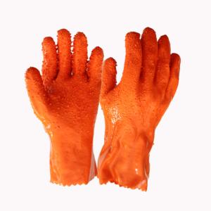 Wholesale Cloth Inner Lining Orange PVC Coated Chemical Safety Gloves 27cm from china suppliers