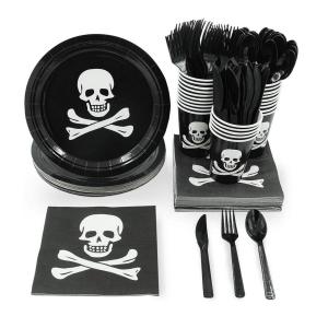 Wholesale Party Banner Eco Friendly Fancy Sturdy Black and White Disposable Dinner Plates Cup Napkin from china suppliers