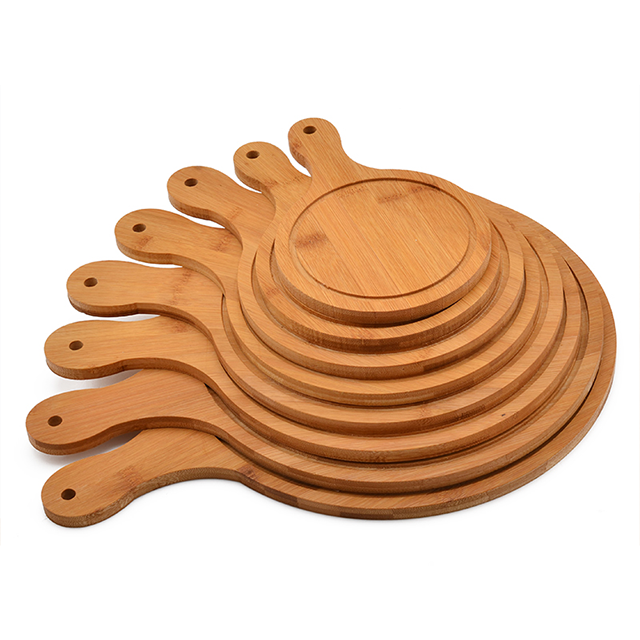 Custom Round Bamboo Pizza Board With Handle CE / EU Certified Customized for Kitchen