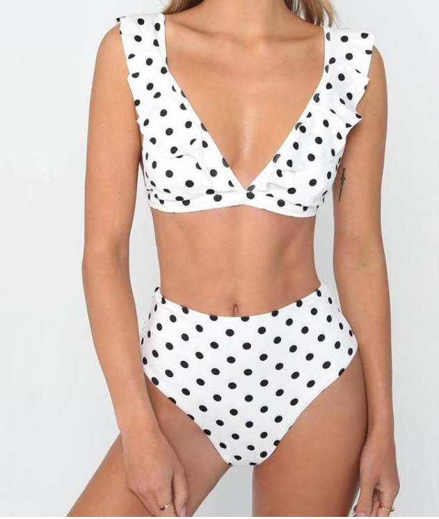 2018 Sexy High Waist Bikini Women Swimwear Push Up Swimsuit Ruffle with spot flounced on shoulder