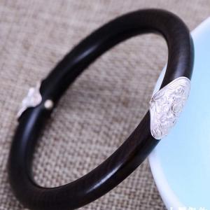 Wholesale Retro Carved Jewelry Sterling Silver Ebony Women Bangle Bracelet (B20180101) from china suppliers