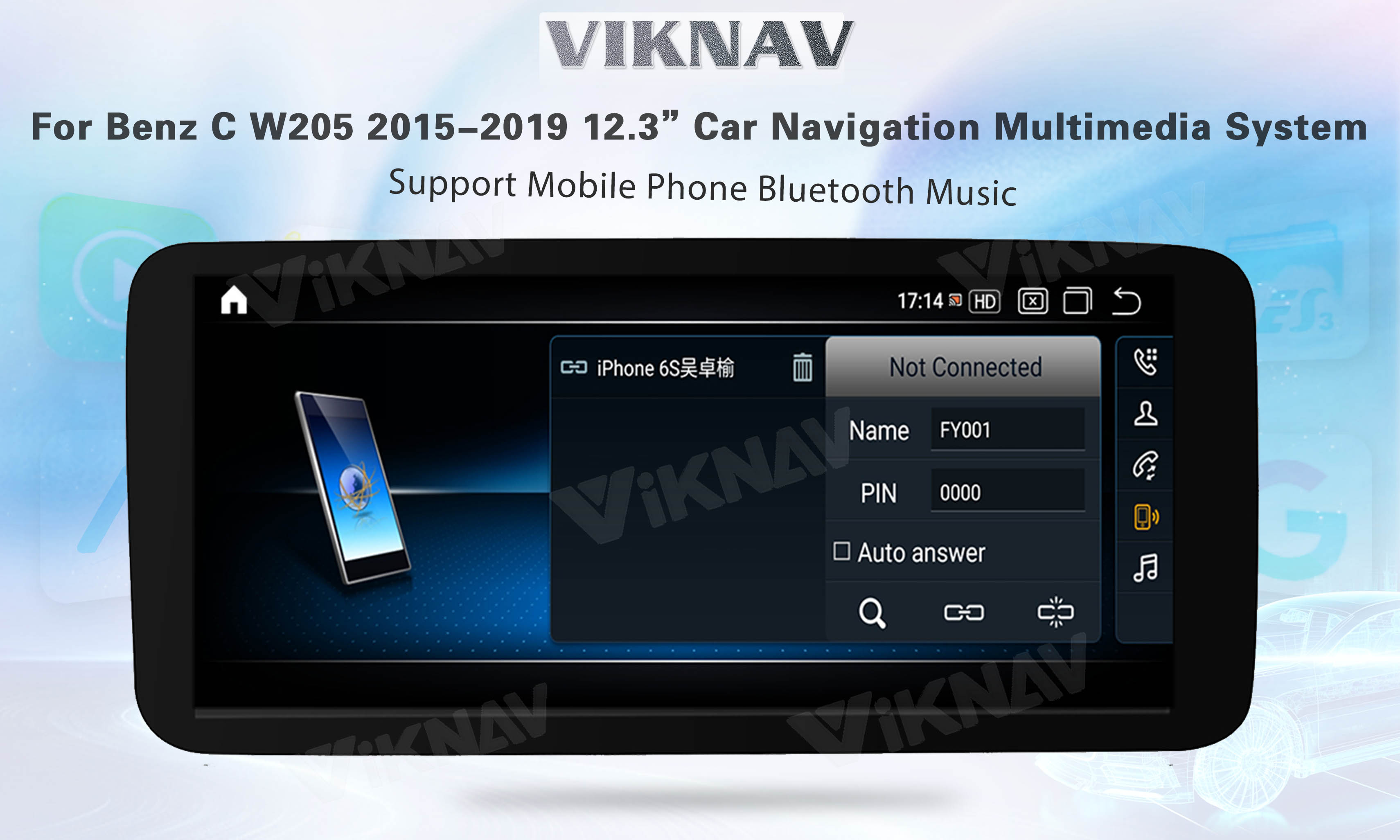 Viknav 12.3 Inch Android Car For Mercedes Benz C W205 GLC X253 V W447 X 2015-2019 With Screen Player GPS 2Din (NTG5.0)