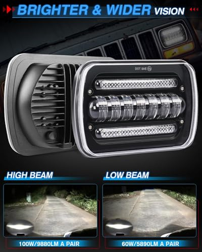 100W 9880LM DOT Amber/White DRL Turn Signal Rectangular Headlamp Special Feature High Beam