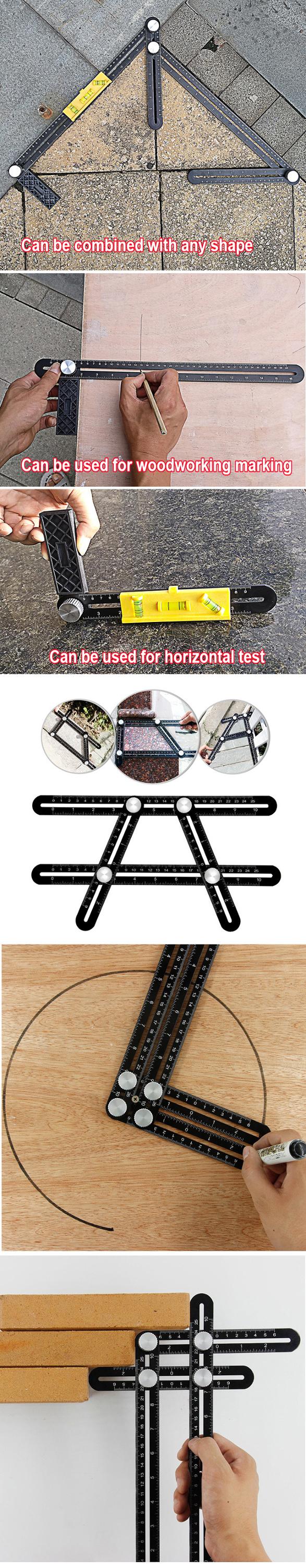 ABS or Aluminum Six-Sided Woodworking Multifunctional Drifice Positioning Ruler, Multi-Angle Measuring Template Ruler