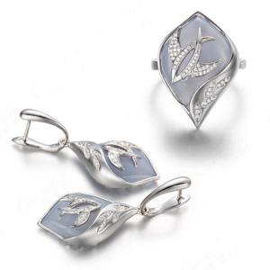 Wholesale White Gold Blue Chalcedony Damonds Ring Earrings Jewelry Set (GDSET001) from china suppliers