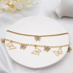 Layered Custom Fashion Chain Necklace Transparent Rhinestone Butterfly Gold