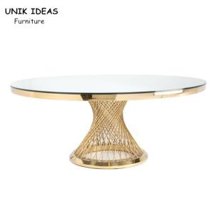 Wholesale 72&quot; 6 Foot Portable Round Folding Banquet Table Fancy Elegant Gold Steel Glass Top from china suppliers