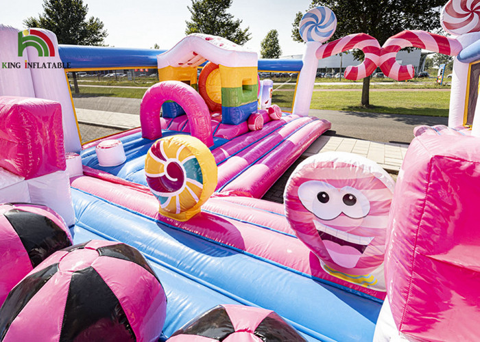 Commercial Plato PVC 10m Pink Candyland Inflatable Amusement Park With Slide