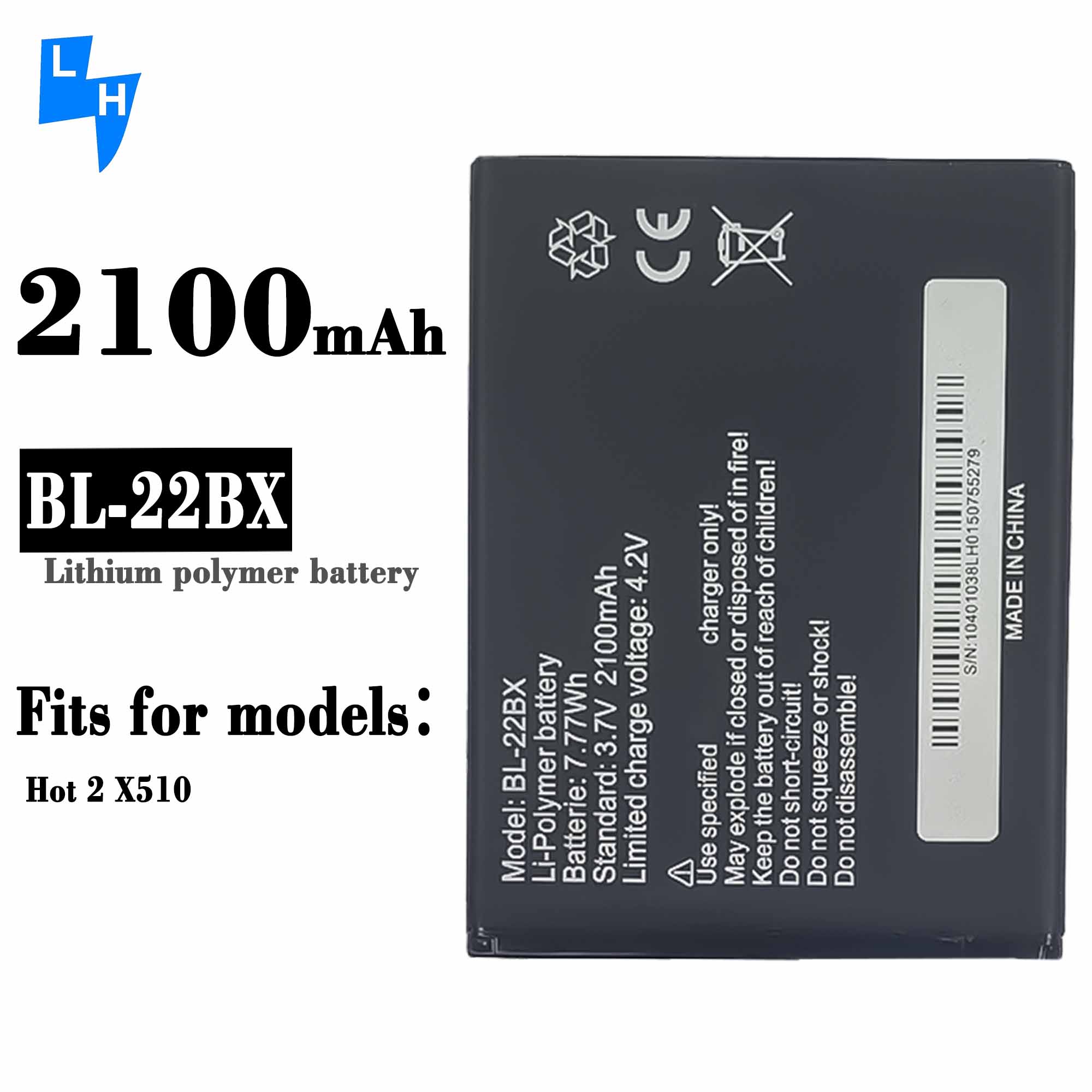 BL-22BX Cell Phone Battery for Infinix Hot 2 X510 3.7V 2100mAh RECHARGABLE