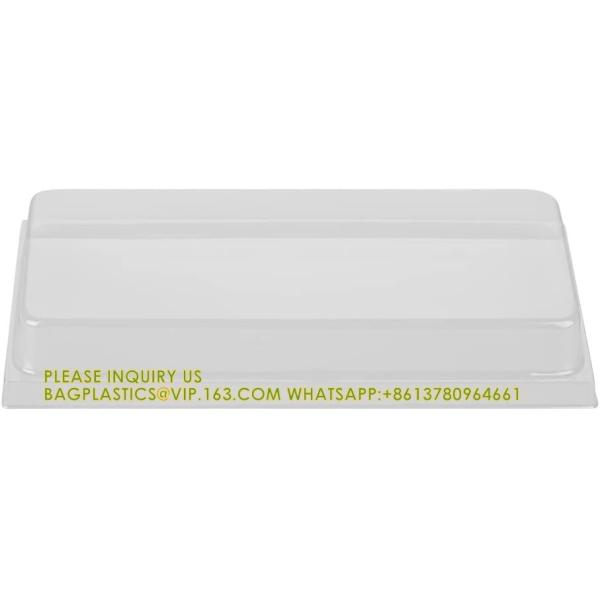 18 Oz Rectangle Long Straight Wooden Containers - Containers Sold Separately, Clear Plastic Lids
