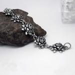 925 Silver Plated Titanium Stainless Steel Vintage Old Rose Link Bracelet (CE123