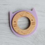 Sensory Cat Shaped Wooden Silicone Ring LFGB Chew Toys For Teething Babies