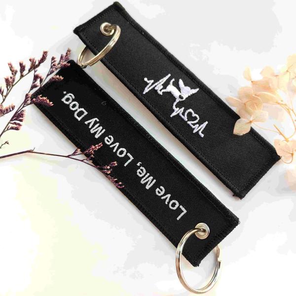 Embroidered Pet Keychain Set - "Love Me, Love My Dog" Heartbeat Design & Durable