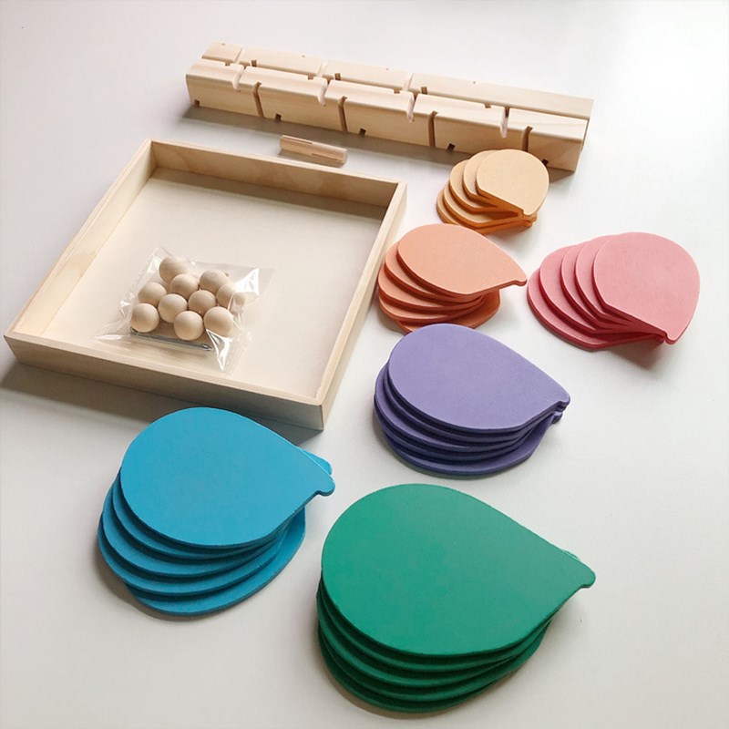 Montessori Baby Wooden Petal Tree Building Blocks Toy Children's Rainbow Ball Ball Run Track Educational Toy for Kids Gi