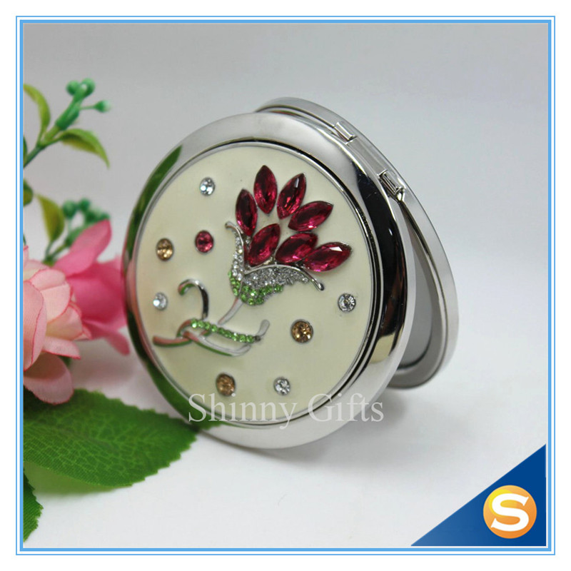 Shinny Gifts Customized Flower Design Round Shape Portable Pocket Mirror