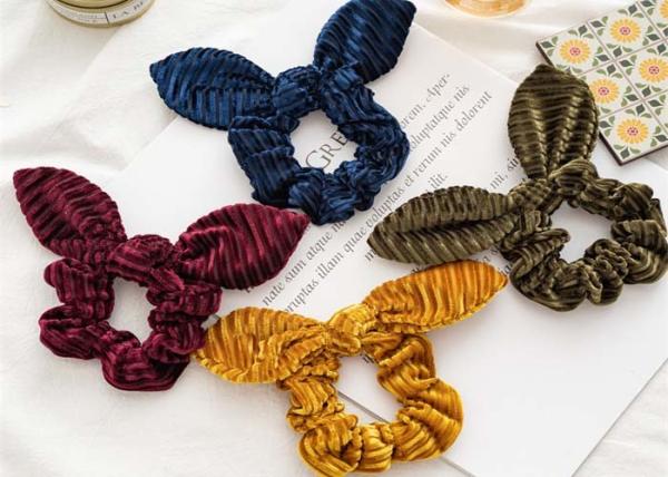 Autumn/Winter plush rabbit ears golden fabric knotty scrunchie Cross border