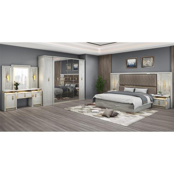 Complete Modern Leather Wooden King Size Bed 5 Pieces Sets Double Master Room
