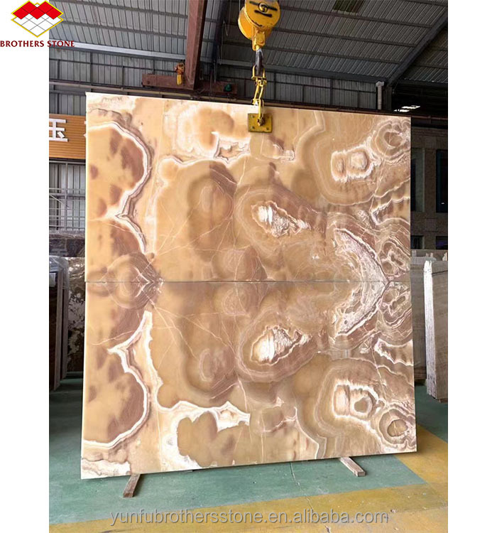 Thickness Tolerance /- 1mm Antique Book Match Yellow Onyx Marble for Lavabo Component