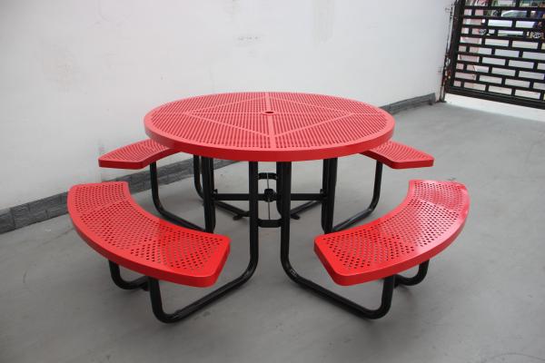 Commercial Garden Round Picnic Table Set Perforated Steel Material With Four