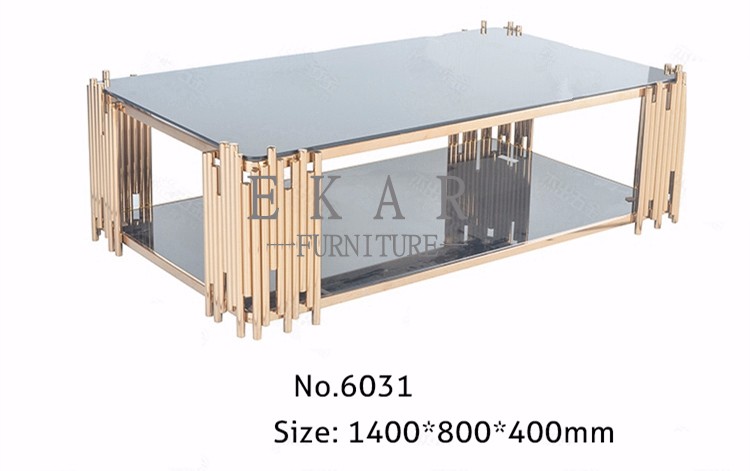 Rose Golden Metal Table Leg and Tempered Glass Living Room Coffee Table