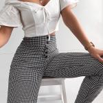 Autumn Plaid High Waist Ladies Casual Pants