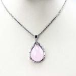 Women Silver Jewelry Pear Shaped Rose Quartz Cubic Zircon Pendant (P13)
