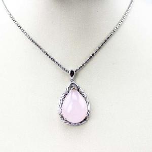 Wholesale Women Silver Jewelry Pear Shaped Rose Quartz Cubic Zircon Pendant (P13) from china suppliers