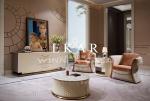 Black And White Leather Marble Top Round Coffee Table W002H2