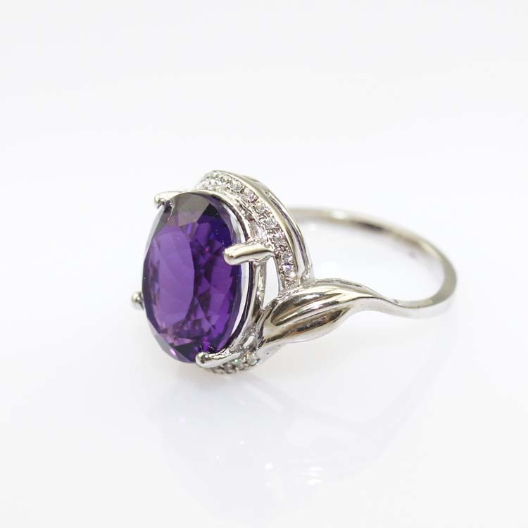 925 Silver Ring with 10mmx12mm Oval Blue Topaz Cubic Zircon (R271)