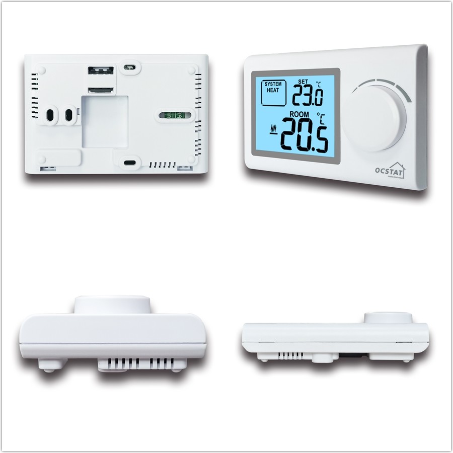 Battery - Operated Large LCD Electronic Thermostat For Floor Heating White Color