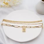 Round Hoop Gold Fashion Necklace With Pandent Three Circles Lock Dangle Jewelry