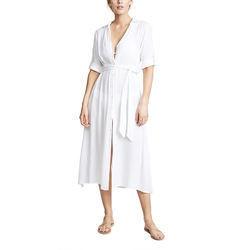 Wholesale Fashion Ladies Short Sleeve Crepe Viscose V Neck Shirt Cover up MIDI Dress for Women from china suppliers