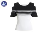 Trumper Ruffle Cuff Womens Knit Pullover Sweater Crew Neck Off Shoulder Type