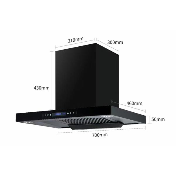 Low Noise Electric T Shape Chimney Hood Wall Mounted Stainless Steel Filter