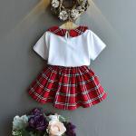 Polyester Plaid Short Sleeve Shirt Dress 120cm College Uniform Style Clothing